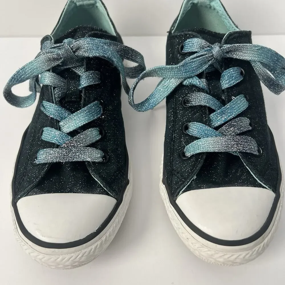 Converse All Star Double Tongue Lace Sneakers Black Blue Sparkle Junior Girl 2